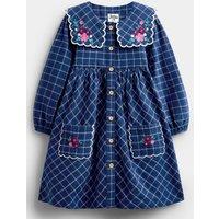 Jojo Maman Bebe Toddler Girls Floral Embroidered Check Collar Dress - Navy