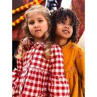 Jojo Maman Bebe Toddler Girls Embroidered Check Heart Pocket Dress - Red