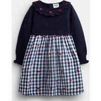 Jojo Maman Bebe Toddler Girls Gingham Hearts Knitted Combo Dress - Navy
