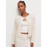 New Look Womens Sequin Tie Front Jacket - Cream