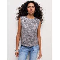 New Look Womens Sequin Keyhole Back Sleeveless Vest - Grey