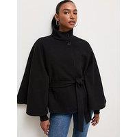 New Look Button Front High Neck Cape Jacket - Black