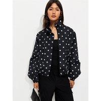 New Look Womens Polka Dot Zip Up Windbreaker Jacket - Black