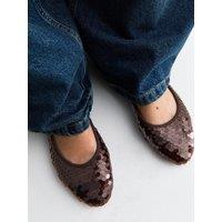 New Look Womens Sequin Embellished Ballet Pumps - Brown