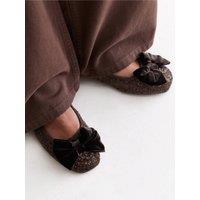 New Look Womens Wide Fit Sequin Velvet Bow Ballet Pumps - Brown