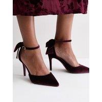 New Look Womens Wide Fit Velvet Bow Back Court Shoes - Dark Red