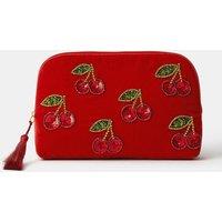 Accessorize Embellished Cherry Velvet Zip Pouch Bag - Red