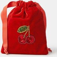 Accessorize Womens Cherry Sequin Drawstring Velvet Bag - Orange