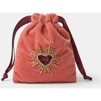 Accessorize Womens Drawstring Velvet-Feel Heart Embellished Pouch Bag - Pink