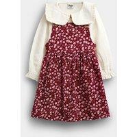 Jojo Maman Bebe Toddler Girls Floral Cord Pinafore Dress & Blouse Set - Dark Red