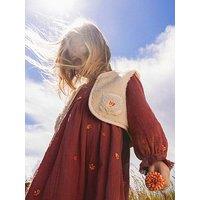 Jojo Maman Bebe Toddler Girls Embroidered Cheesecloth Dress And Gilet - Brown