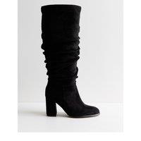 New Look Womens Wide Fit Ruched Block Heel Knee High Boots - Black