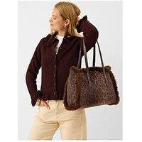 Accessorize Leopard Print Textile Shoulder Tote Bag - Brown