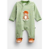 Jojo Maman Bebe Baby Boys Highland Cow Applique Zip Sleepsuit - Green