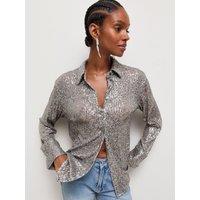 New Look Womens Oversized Sequin Button-Through Shirt - Silver