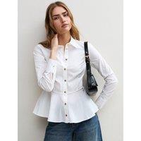 New Look Womens Harry Peplum Gold Button Shirt - White
