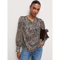 New Look Womens Mark Swirl Zebra Cowl Blouse - Black