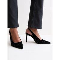 New Look Womens Velvet Diamante Slingback Court Shoes - Black