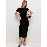 New Look Womens Velvet Bardot Ruched Waist Midi Dress - Black