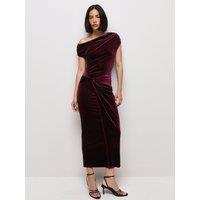 New Look Womens Velvet Off Shoulder Ruched Midi Dress - Dark Red