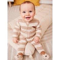 Jojo Maman Bebe Baby Boys Stripe Hedgehog Sleepsuit - Brown