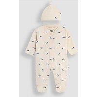 Jojo Maman Bebe Baby Boys 2 Piece Embroidered Whale Sleepsuit & Hat Set - Beige