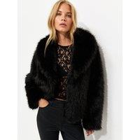 New Look Womens Shawl Collar Faux Fur Jacket - Black