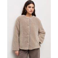 New Look Womens Boxy Borg Button Through Jacket - Brown