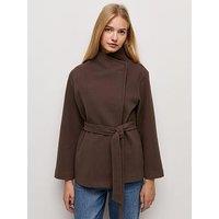 New Look Womens High Neck Belted Jacket - Brown