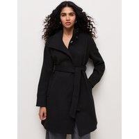 New Look Womens Funnel Neck Belted Woven Coat - Black
