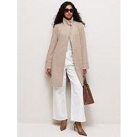 New Look Woven Funnel Neck Button Coat - Beige