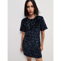 New Look Womens Velvet Sequin Relaxed T-Shirt Mini Dress - Dark Burgundy
