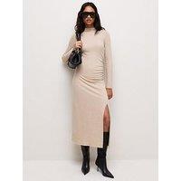 New Look Ruched Long Sleeve Jersey Midaxi Dress - Beige