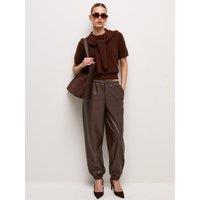 New Look Womens Drawstring Cuffed Faux Leather Trousers - Brown