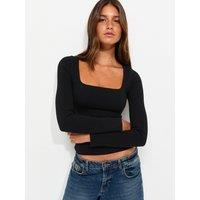 New Look Womens Premium Square Neck Long Sleeve Top - Black