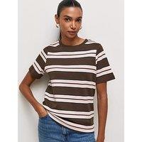 New Look Womens Relaxed Crew Neck Striped T-Shirt - Brown