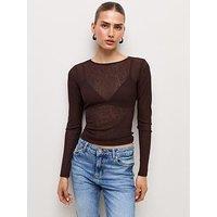 New Look Womens Semi-Sheer Crew Neck Slim Fit Top - Brown