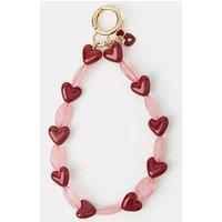 Accessorize Heart Bead Wrist Strap Bag Charm - Red