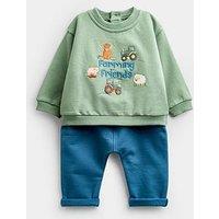 Jojo Maman Bebe Baby Boys 2 Piece Farming Days Sweatshirt & Jogger Set - Green