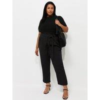 New Look Womens Curve Paperbag Waist Tie Belt Trousers - Black