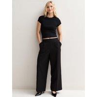 New Look Womens Petite Pull-On Elasticated Waist Wide Leg Trousers - Black