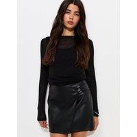 New Look Womens Wrap Ring Hardware Faux Leather Skirt - Black