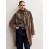 New Look Womens Faux Fur Midi Coat - Brown