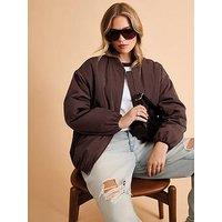 New Look Longline Padded Bomber Jacket - Brown