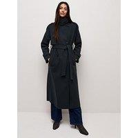 New Look Belted Double Breasted Funnel Neck Coat - Blue