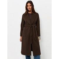 New Look Shawl Collar Belted Wrap Coat - Brown