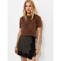 New Look Fluffy Knit Short Sleeve Top - Brown