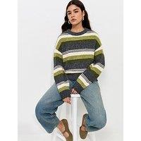 New Look Striped Crew Neck Knitted Jumper - Green