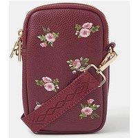 Accessorize Floral Embroidered Phone Cross Body Bag - Red