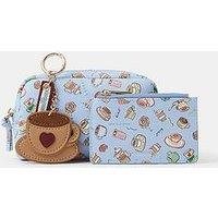 Accessorize Coffee Print Cosmetic Bag And Purse Gift Set - Blue